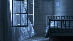 Bedroom windows open at night