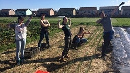 Students working at a farm