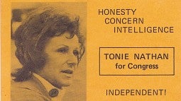 An old campaign poster featuring Tonie Nathan