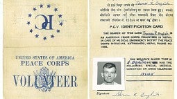 Peace Corps identification card for Thomas English '65, MA '67, who served in Nepal. Courtesy of Thomas English