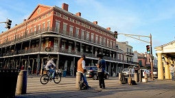 UO student doing interview in the French Quarter