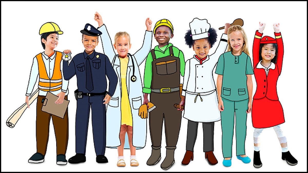 Illustration of children in work attire