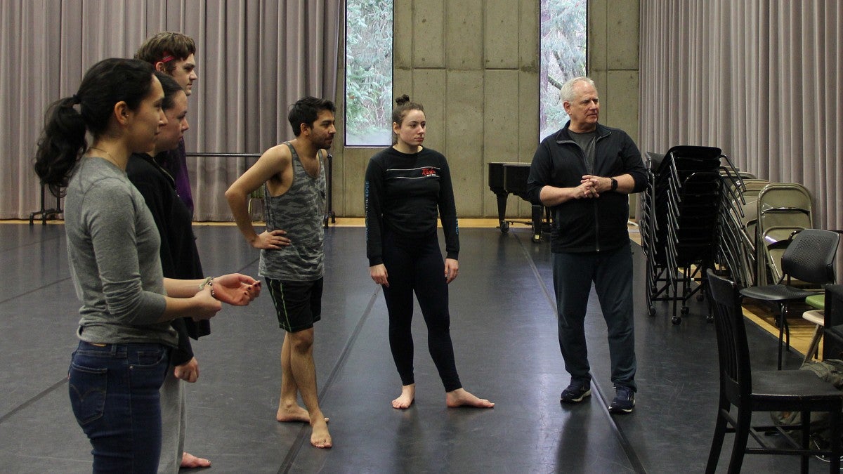 Walter Kennedy works with dance students at the UO's School of Music and Dance. He recently produced a documentary on dancer and activist Bella Lewitzky.