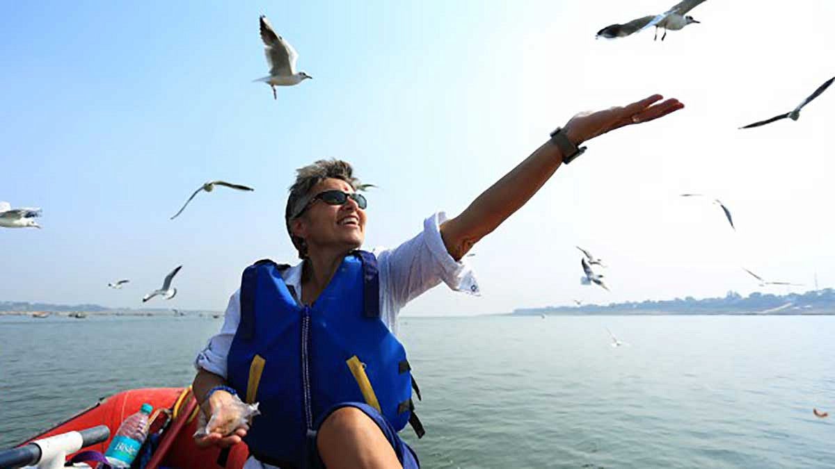 Ann Bancroft in the Ganges River