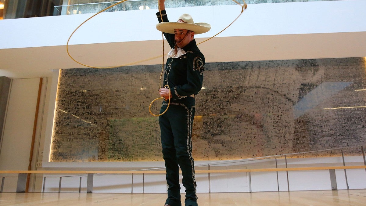 Antonio Huerta, a traditional charro, performing rope tricks