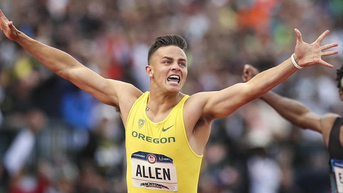Devon Allen wins the 100-meter hurdles at the US Olympic Team Trials / ERIC EVANS