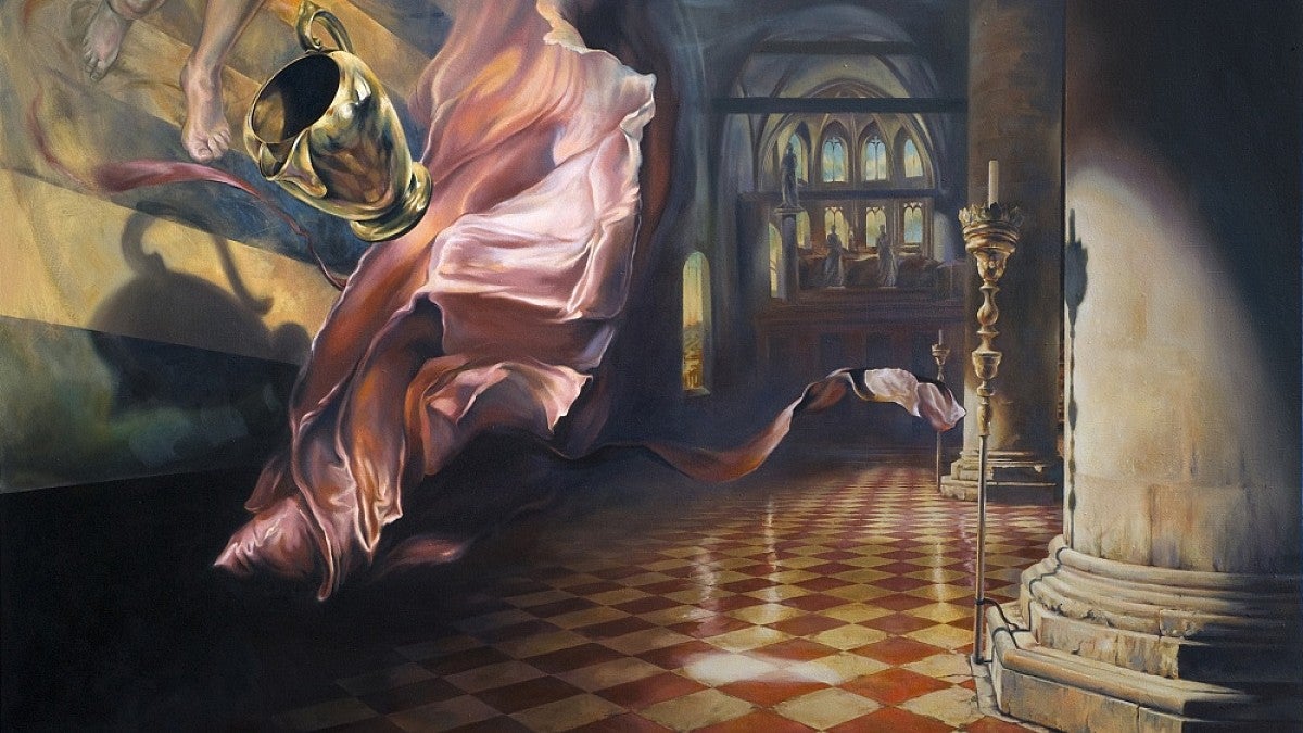 'Levitation Lessons at the Venetian,' 2010. Oil on canvas.