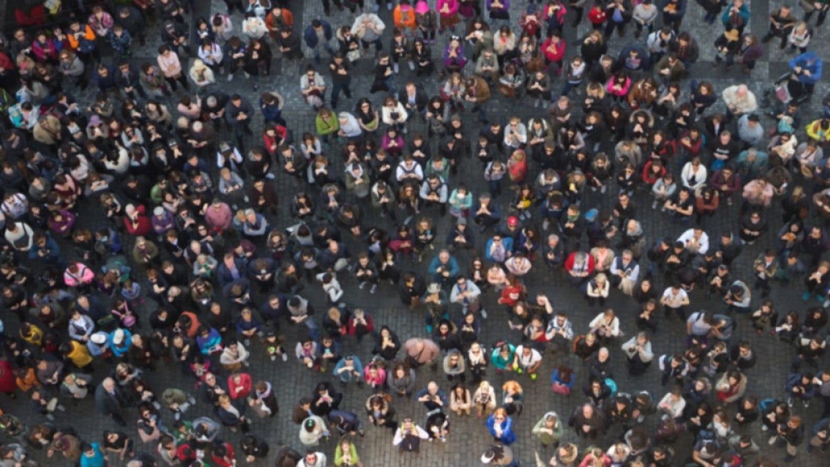 A crowd of people from above