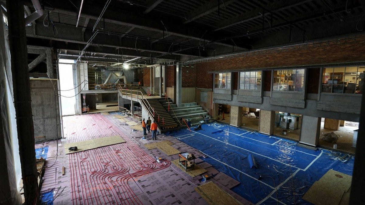 The hearth area of the new EMU addition remains under construction