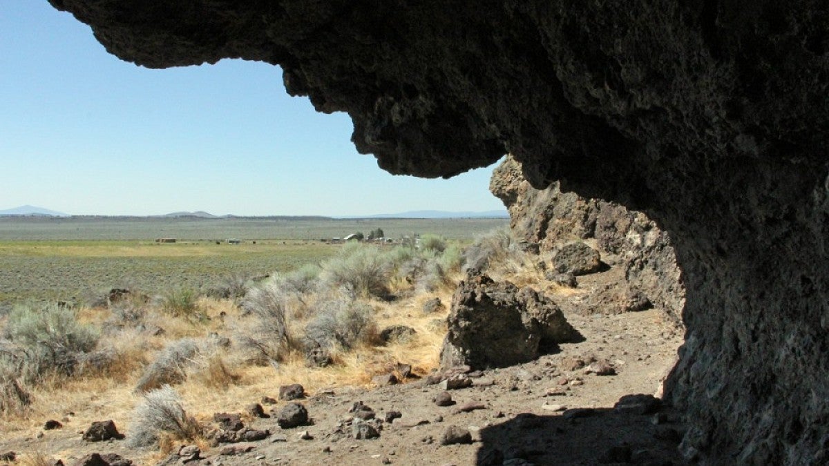 The view looking out from Fort Rock Cave