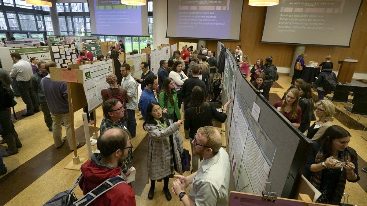 A poster session at the 2016 Graduate Student Research Forum