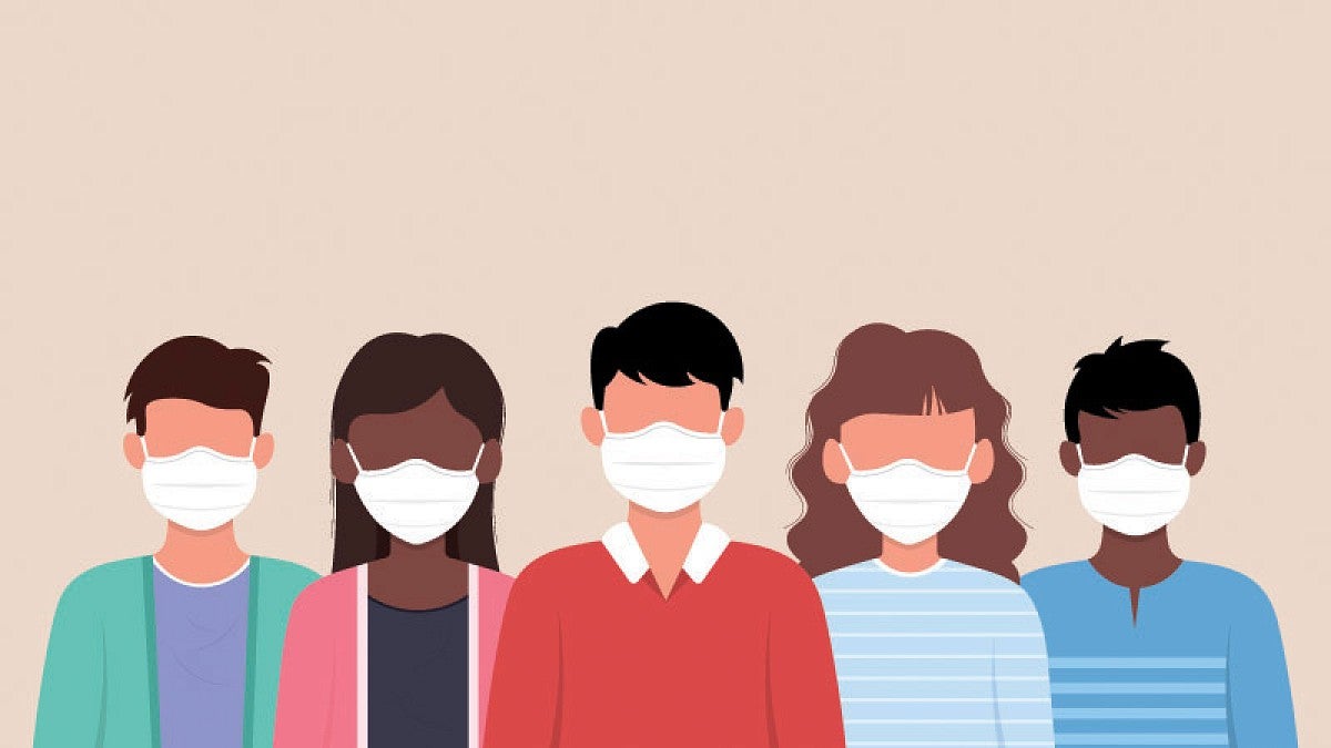 Illustration of a group of medically masked people