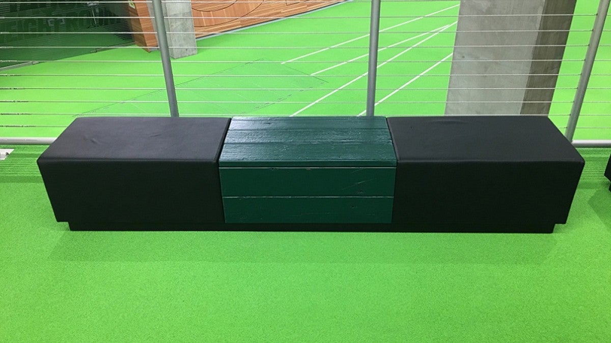 Bench made with wood from grandstands