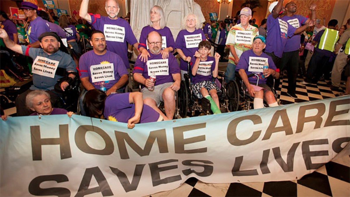 Home care workers rally