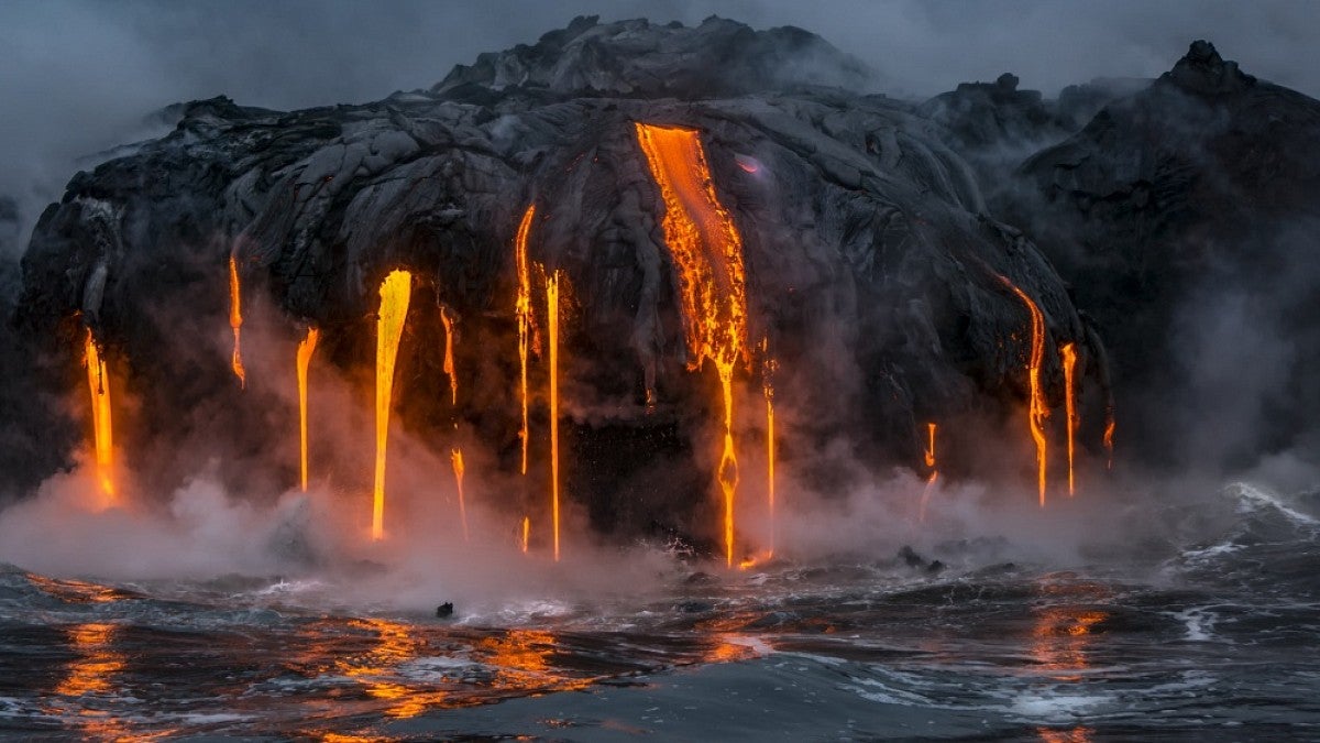 Lava flowing to sea