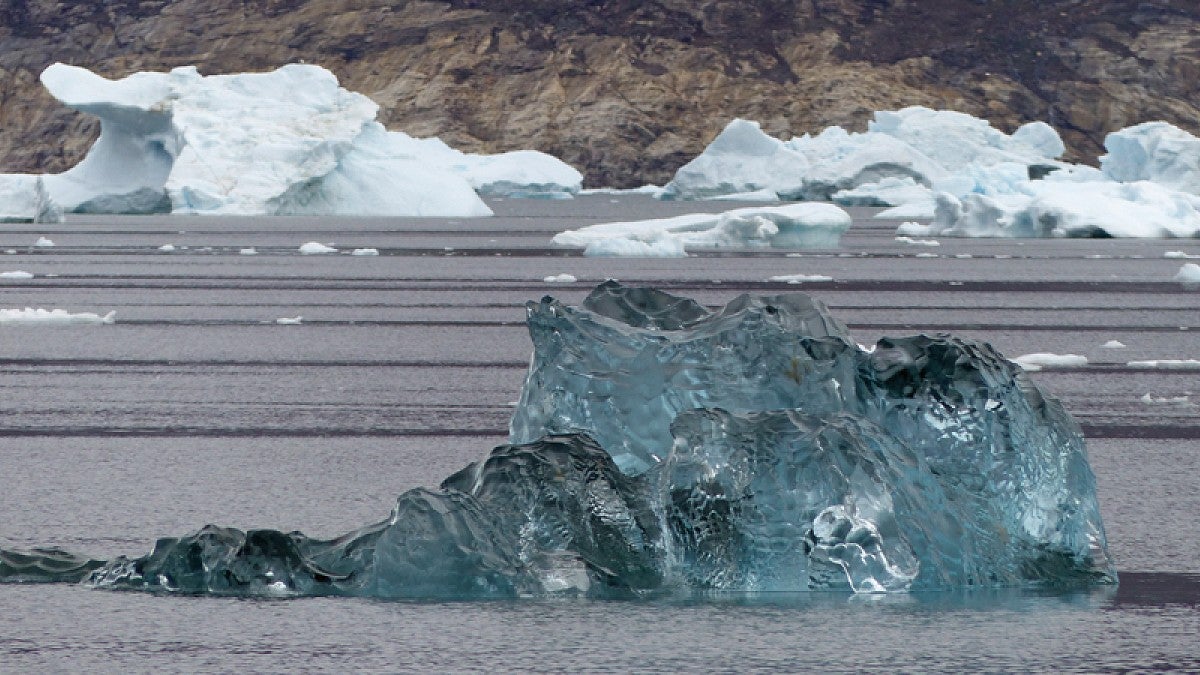 Ice in a fjord near a Greenland town