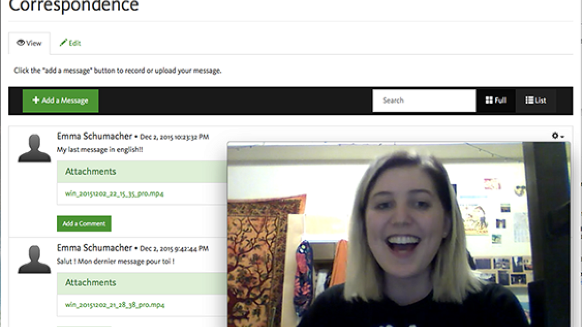 UO student Emma Schumacher online with her French vid pal