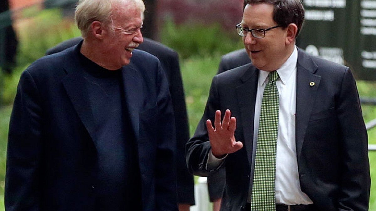 Phil Knight with UO President Michael Schill