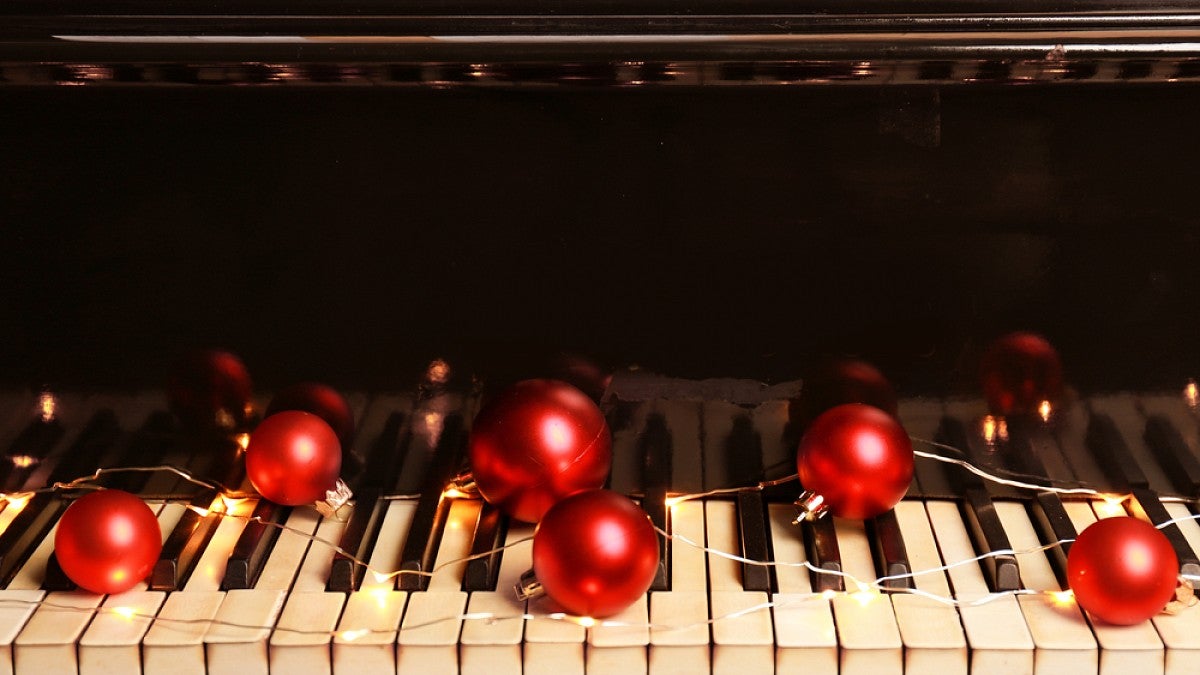 Piano with Christmas decorations