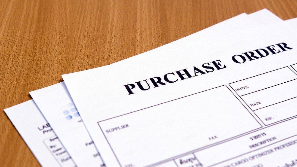 Purchase order form on a table
