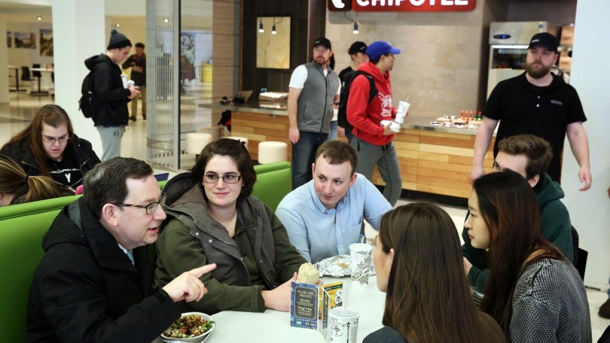 President Schill paid a vist to the newly opened Chipotle in the EMU Wednesday