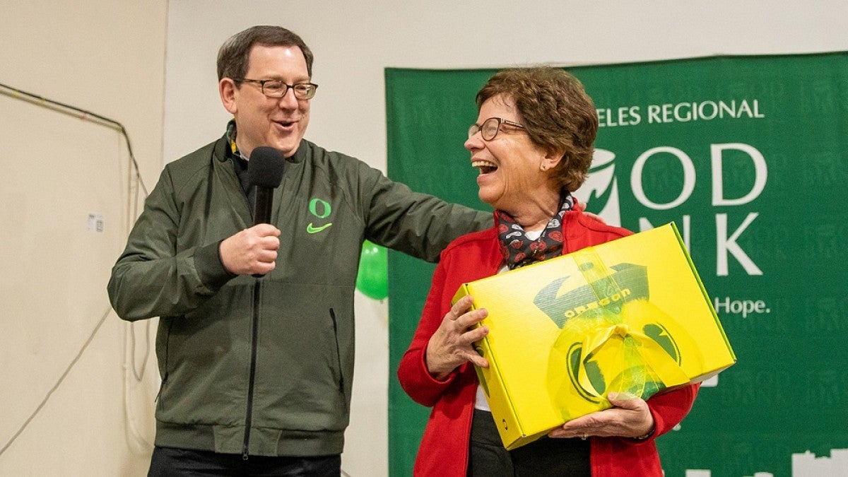 UO President Michael Schill & Rebecca Blank and chancellor of the University of Wisconsin-Madison