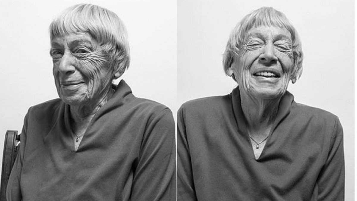 Two portraits, side by side, of author Ursula K. Le Guin