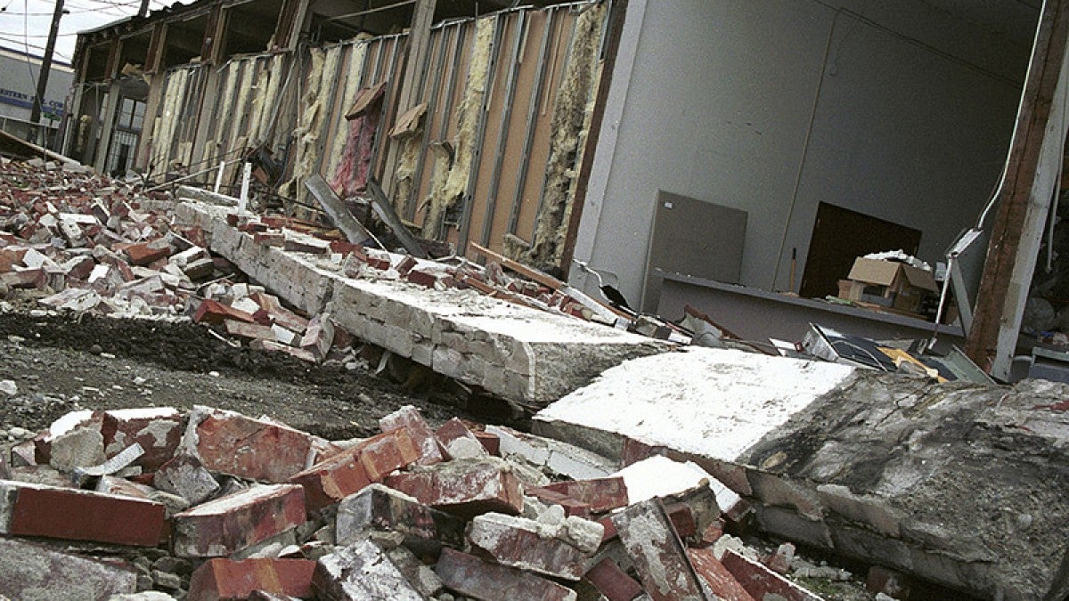 Damaged building from March 2001 earthquake in Seattle