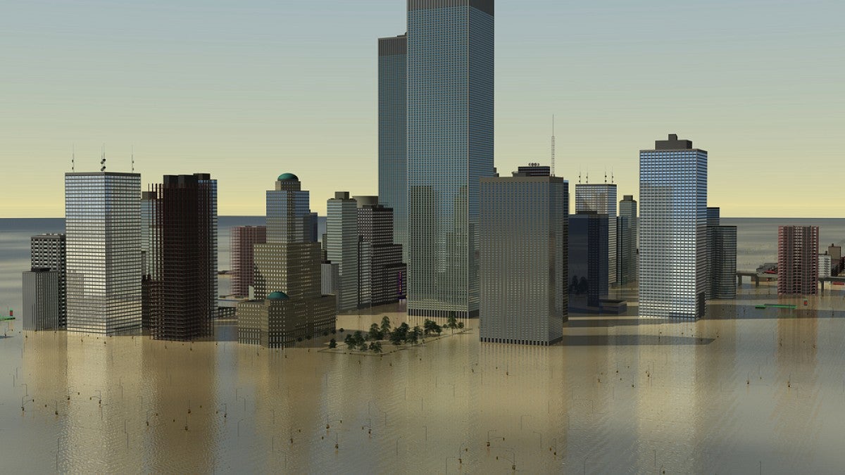 Illustration of a flooded urban area