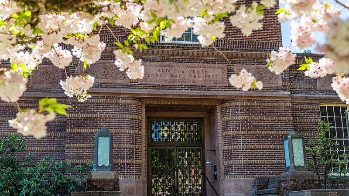 Library with spring flowers