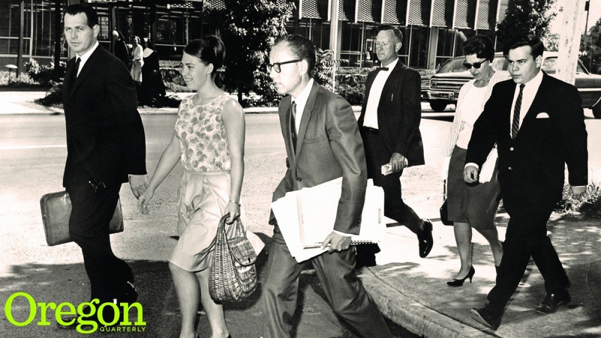 Annette Buchanan and her attorney Arthur Johnson head to the Lane County Courthouse in June 1966.