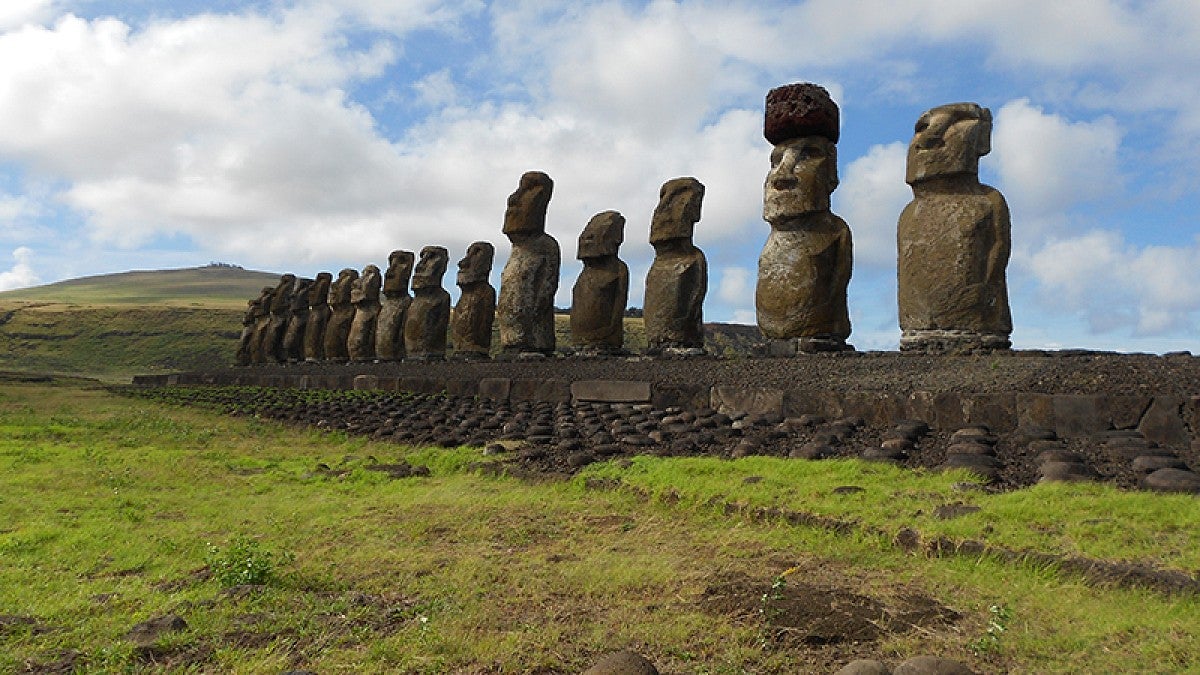 Stone moai statues