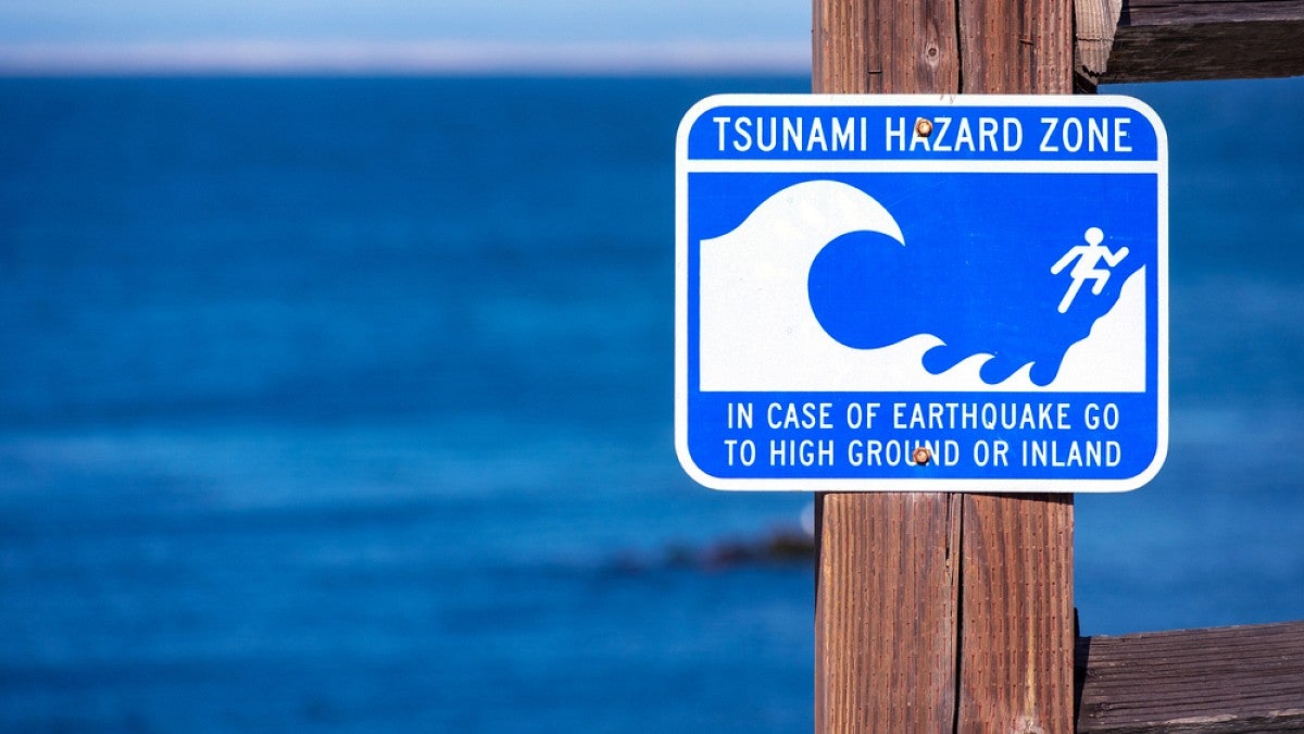 Tsunami evacuation sign at beach