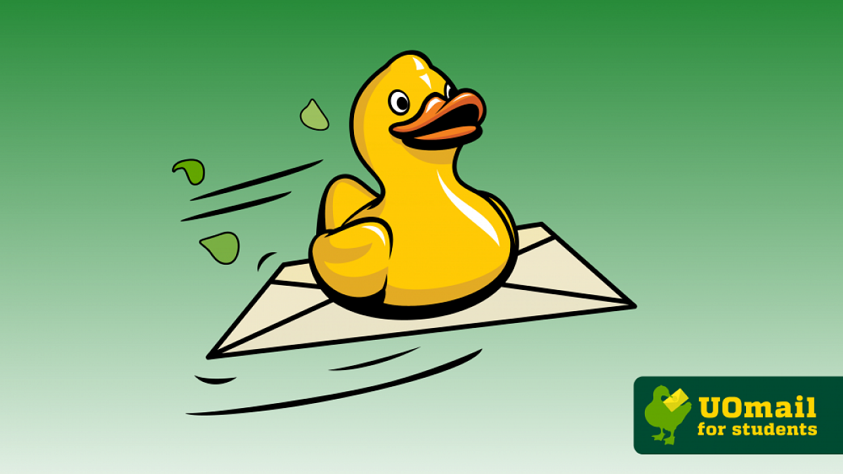 Graphic of rubber duck flying on an envelope