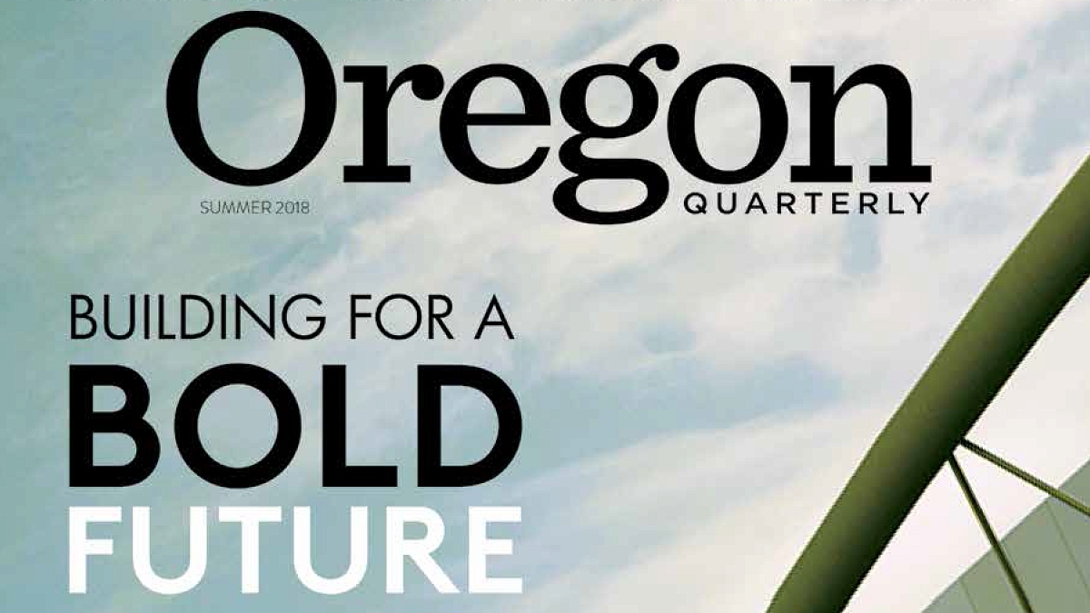 OQ Cover - Knight Campus Skybridge with Text "Building for a bold future"