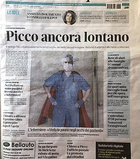 “The peak [of the cases] is still a long way off” warns the March 18, 2020 edition of Corriere delle Alpi, a Belluno newspaper