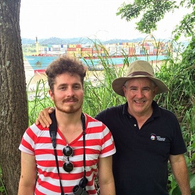 Ray Weldon with his son at the Panama Canal