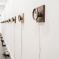 Photo of speakers in sound installation by Janelle Rodriguez