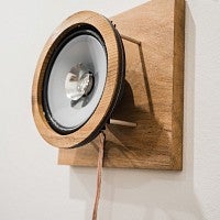 Photo of speaker in sound installation by Janelle Rodriguez