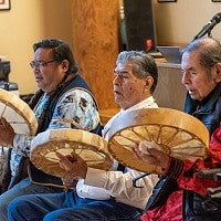 In accordance with Cayuse traditions, tribal elders Phillip Cash Cash, Michael Ray Johnson, Woodrow Star, and Les Minthorn opened the event with ceremonial drumming and singing.