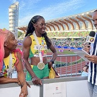 Interviewing Jamaican sprinters